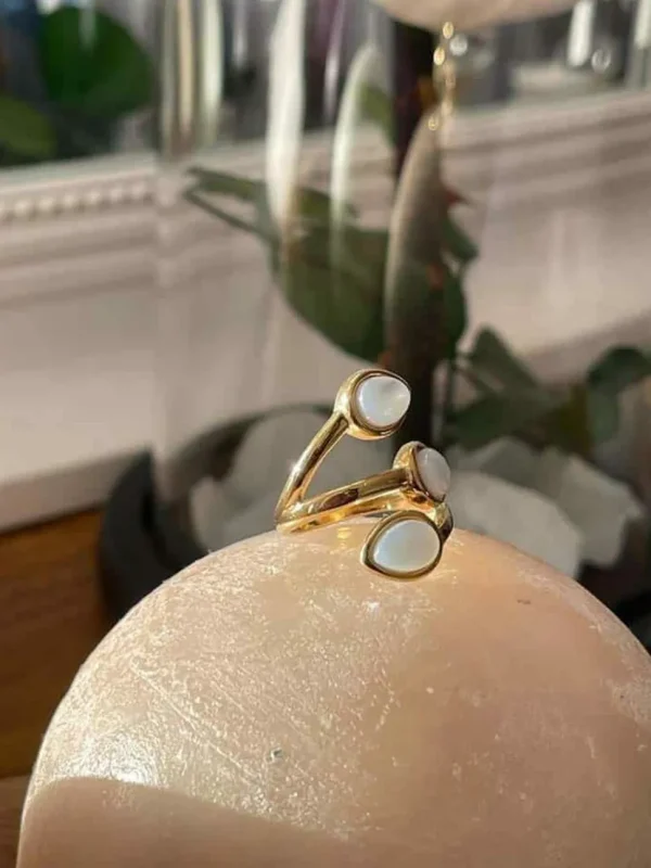 Femmes Saheline Bague Ajustable Doree/Blanc Nafy
