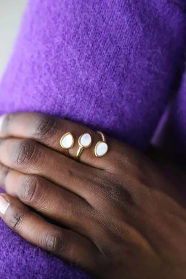 Femmes Saheline Bague Ajustable Doree/Blanc Nafy