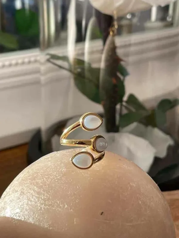 Femmes Saheline Bague Ajustable Doree/Blanc Nafy