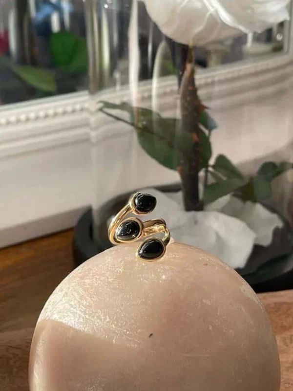 Femmes Saheline Bague Ajustable Doree/Noir Nafy