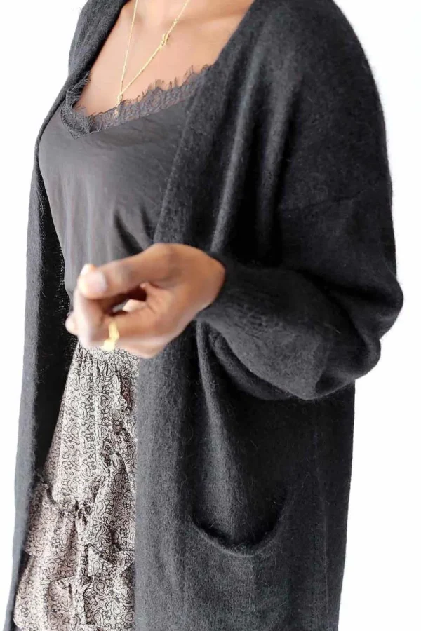 Femmes Saheline Gilet Long Noir Mohair Dan