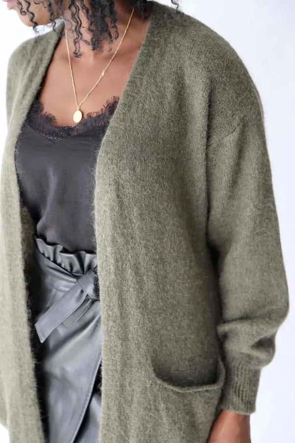 Femmes Saheline Gilet Long Vert Mohair Dan