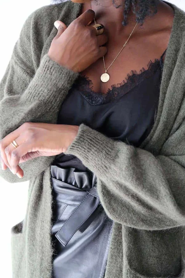 Femmes Saheline Gilet Long Vert Mohair Dan