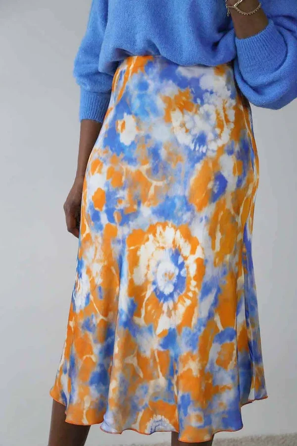 Femmes Saheline Jupe Midi Satinee Orange Gina