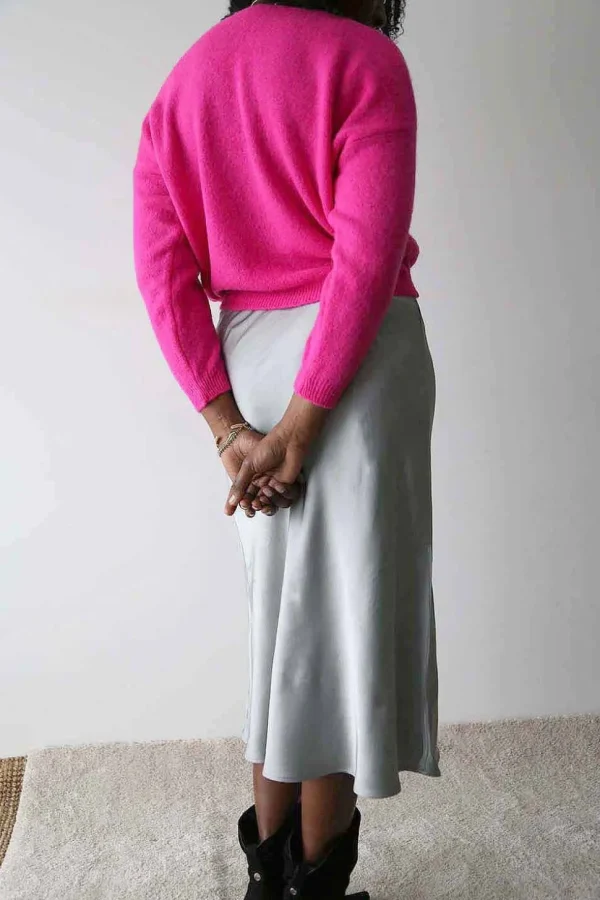 Femmes Saheline Jupe Midi Soie Gris Natty