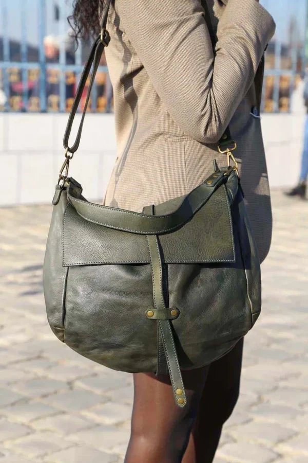 Femmes Saheline Sac Besace Cuir Vert Kaki Ninon