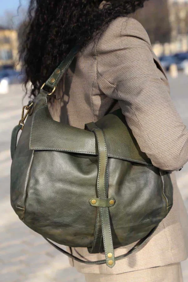 Femmes Saheline Sac Besace Cuir Vert Kaki Ninon