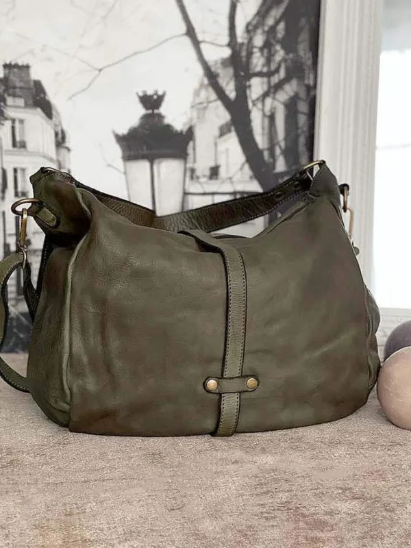 Femmes Saheline Sac Besace Cuir Vert Kaki Ninon