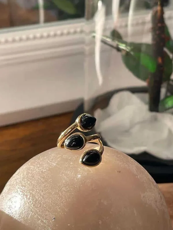 Femmes Saheline Bague Ajustable Doree/Noir Nafy