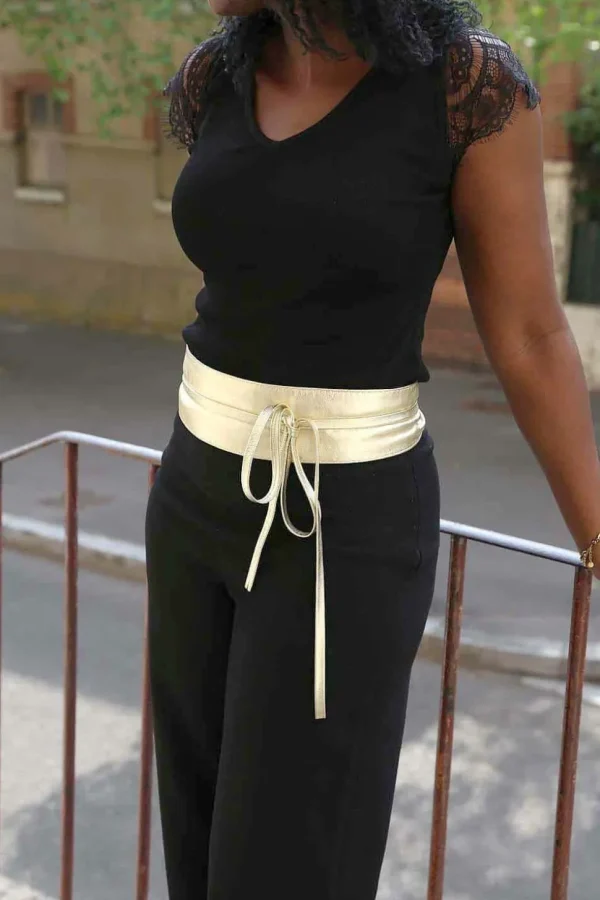 Femmes Saheline Ceinture En Cuir Metallise Dore Casey