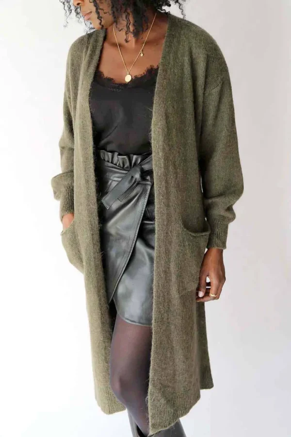 Femmes Saheline Gilet Long Vert Mohair Dan